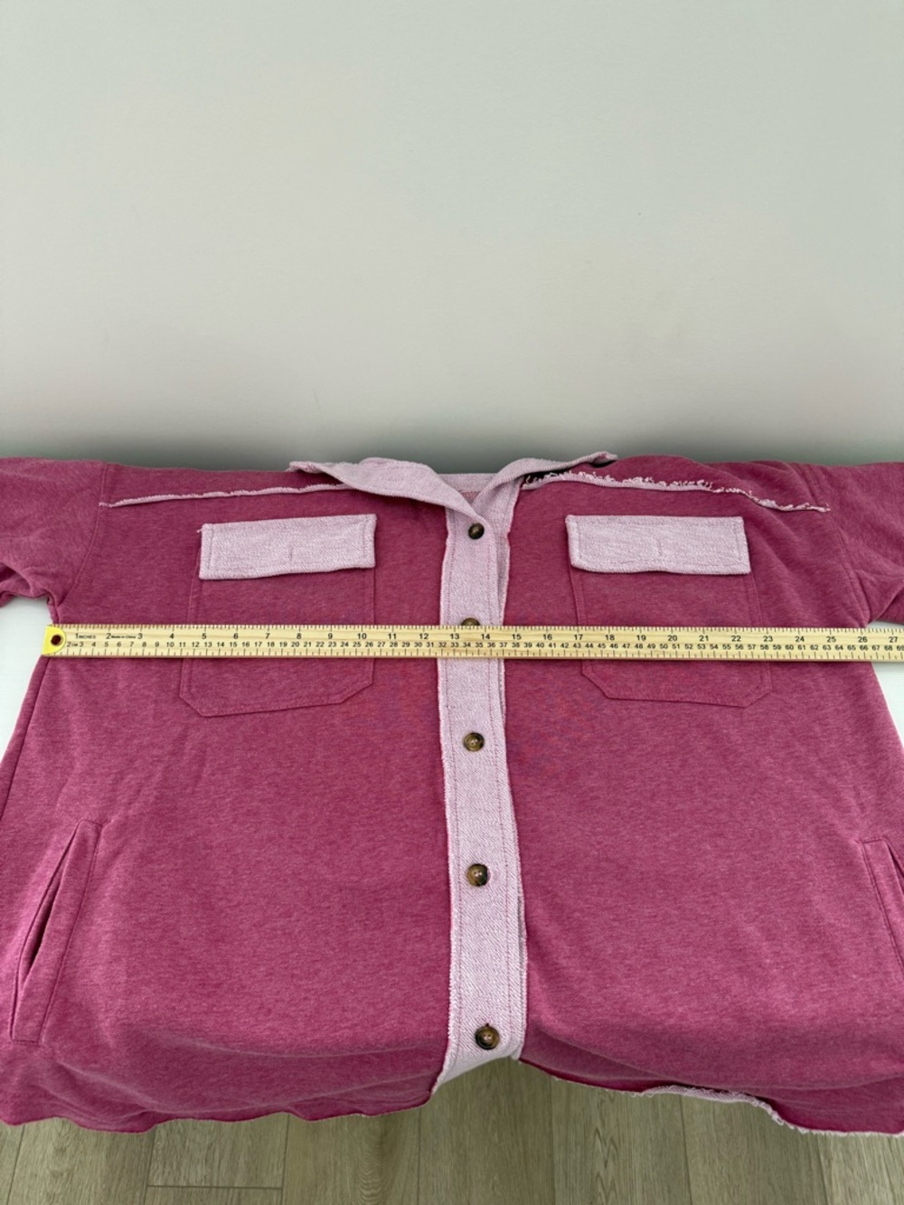 POL Pink French Terry Shacket Raw Hem Button Up Jacket Size Large - Picture 4 of 6